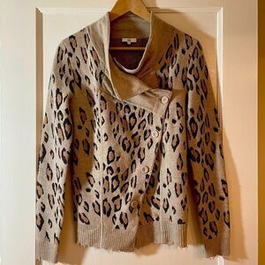 SOH couture leopard cashmere merino cardigan leather elbows size XS